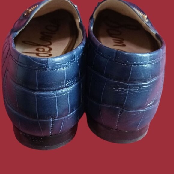 Sam Edelman Women Croc- Loafers With Gold Accent Navy Blue 6.5M - Picture 2 of 13